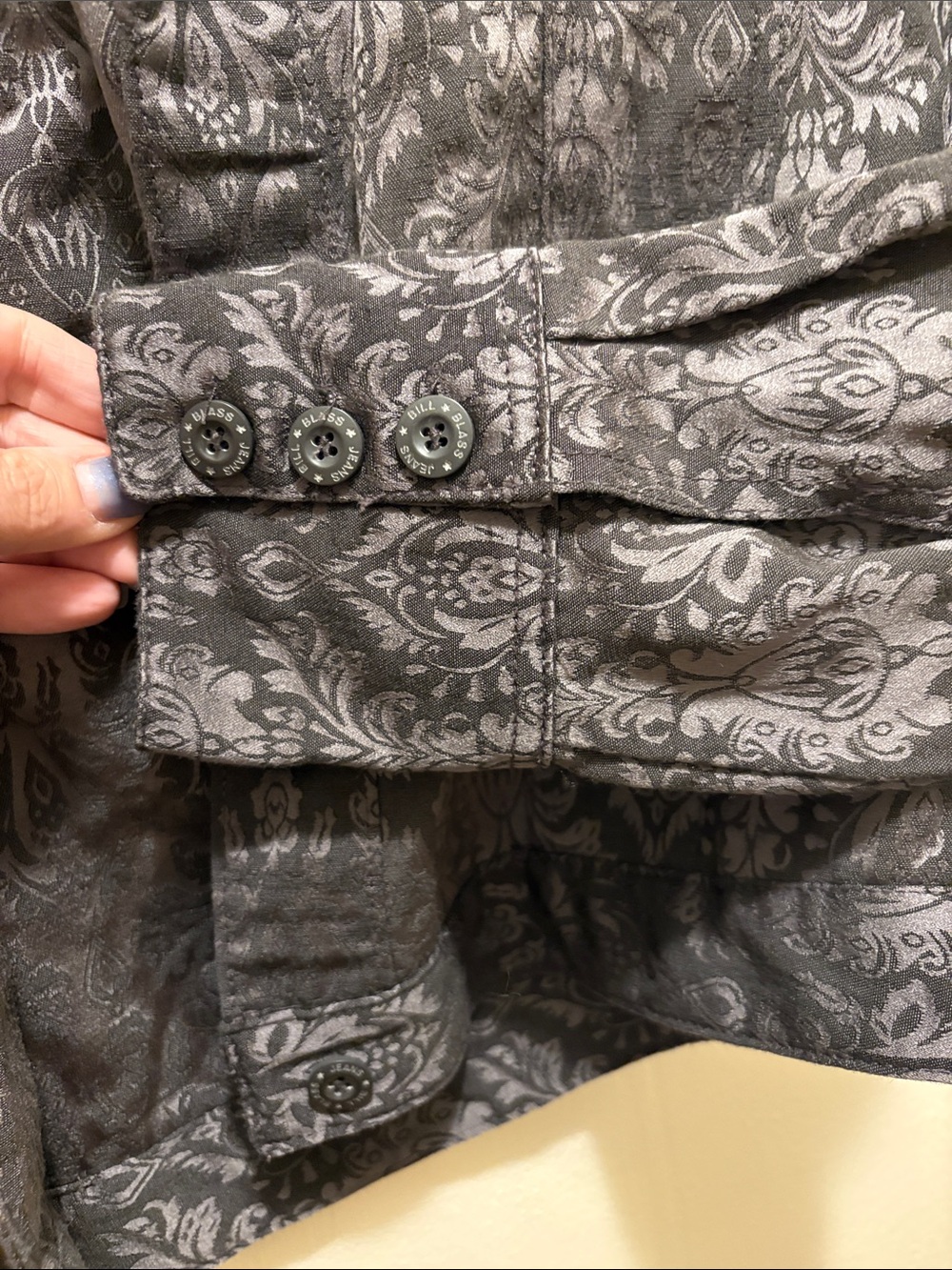 Bill Blass Purple Gray Paisley-Print Button Front Jean Jacket - Picture 3 of 4